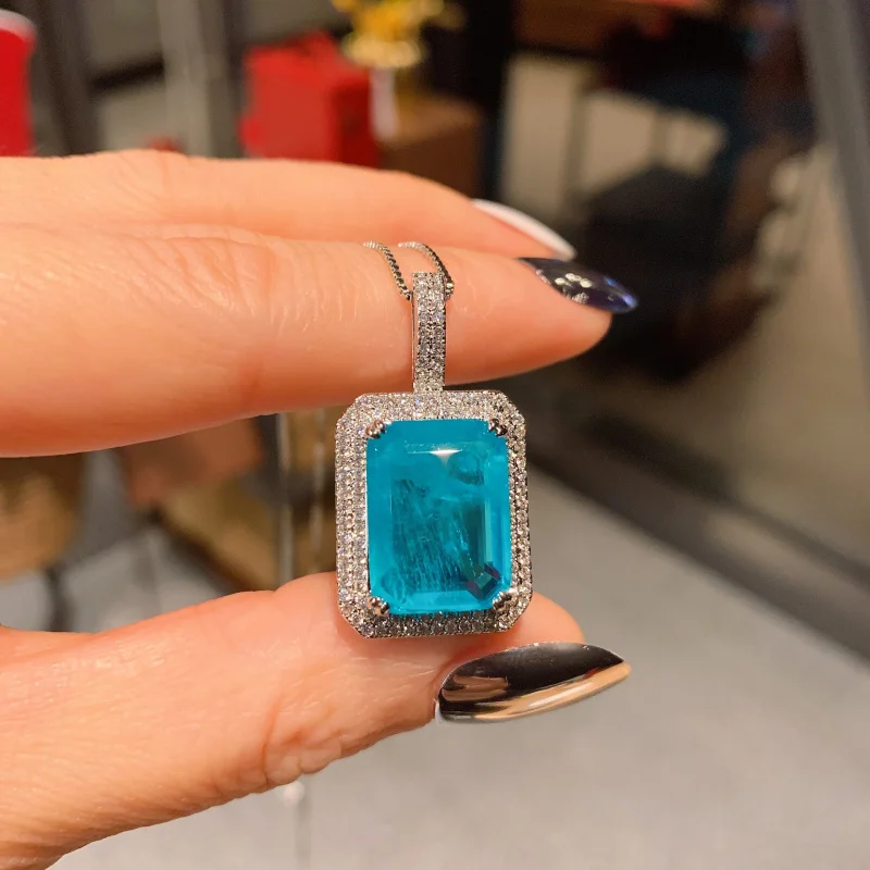 Jewelry European and American Fashion Imitation Paraiba Diamond Women's Eardrops Stud Earrings Main 12*16 9*12