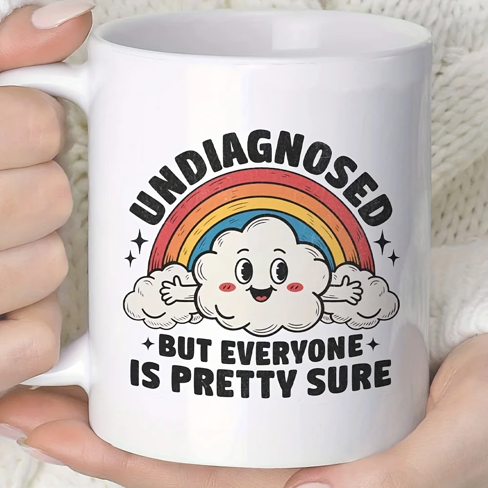 Unverified But Everyone Thinks They Know Mug, Funny Rainbow Cloud Coffee Cup, Humor Quote Ceramic Mug for Office or Home Gift