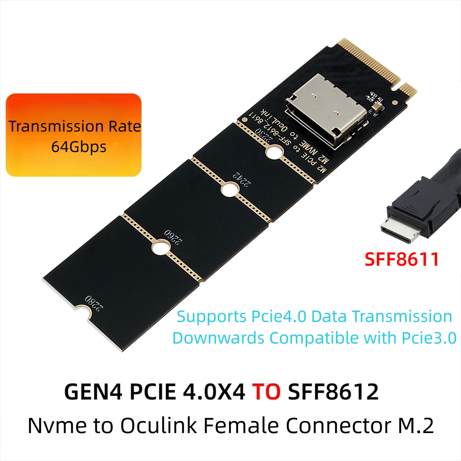 M.2 NVMe to Oculink Female Connector SFF-8612 Adapter PCIe X4 Adapter Card For U.2 Drives Gen 4