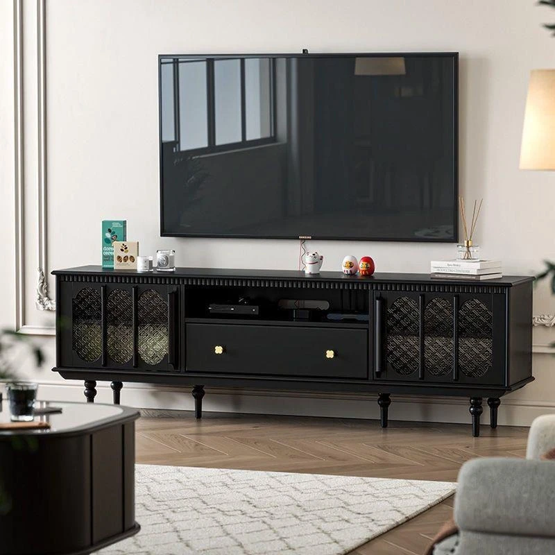 French light luxury floor TV cabinet black retro style living room coffee table combination