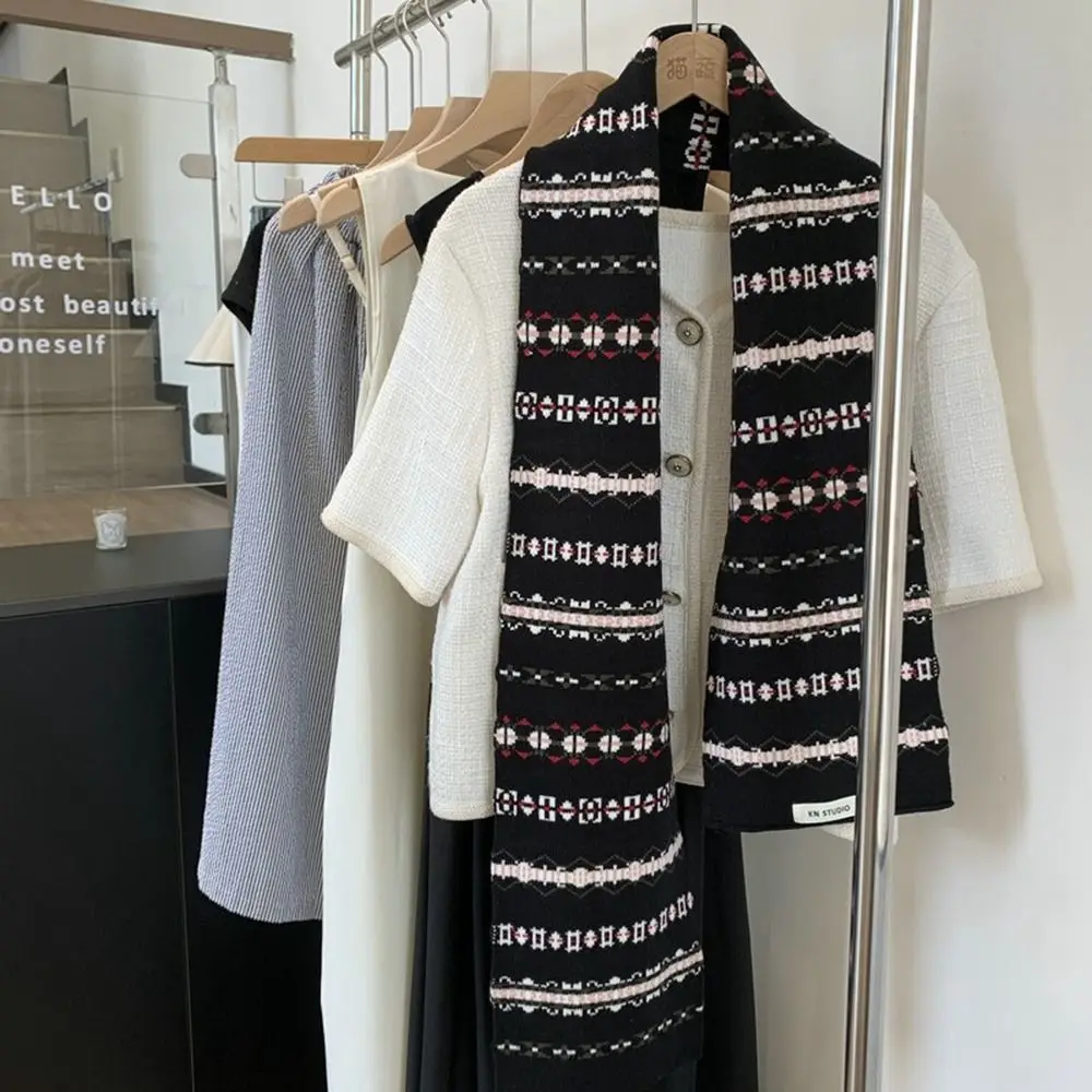 

Жаккардовый шарф в стиле ретро, островной стиль, кашемировые вязаные шарфы с принтом, теплые шарфы в корейском стиле, шерстяная шаль для девочек