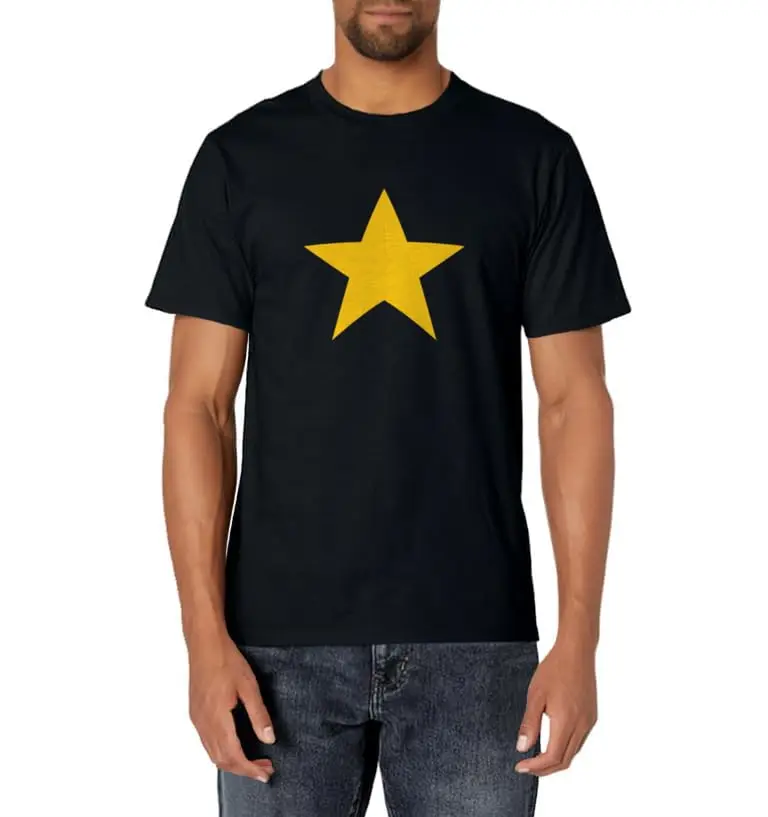 Yellow Star T-shirt Men's classic fashionable comfortable eye-catching five pointed star design short sleeved