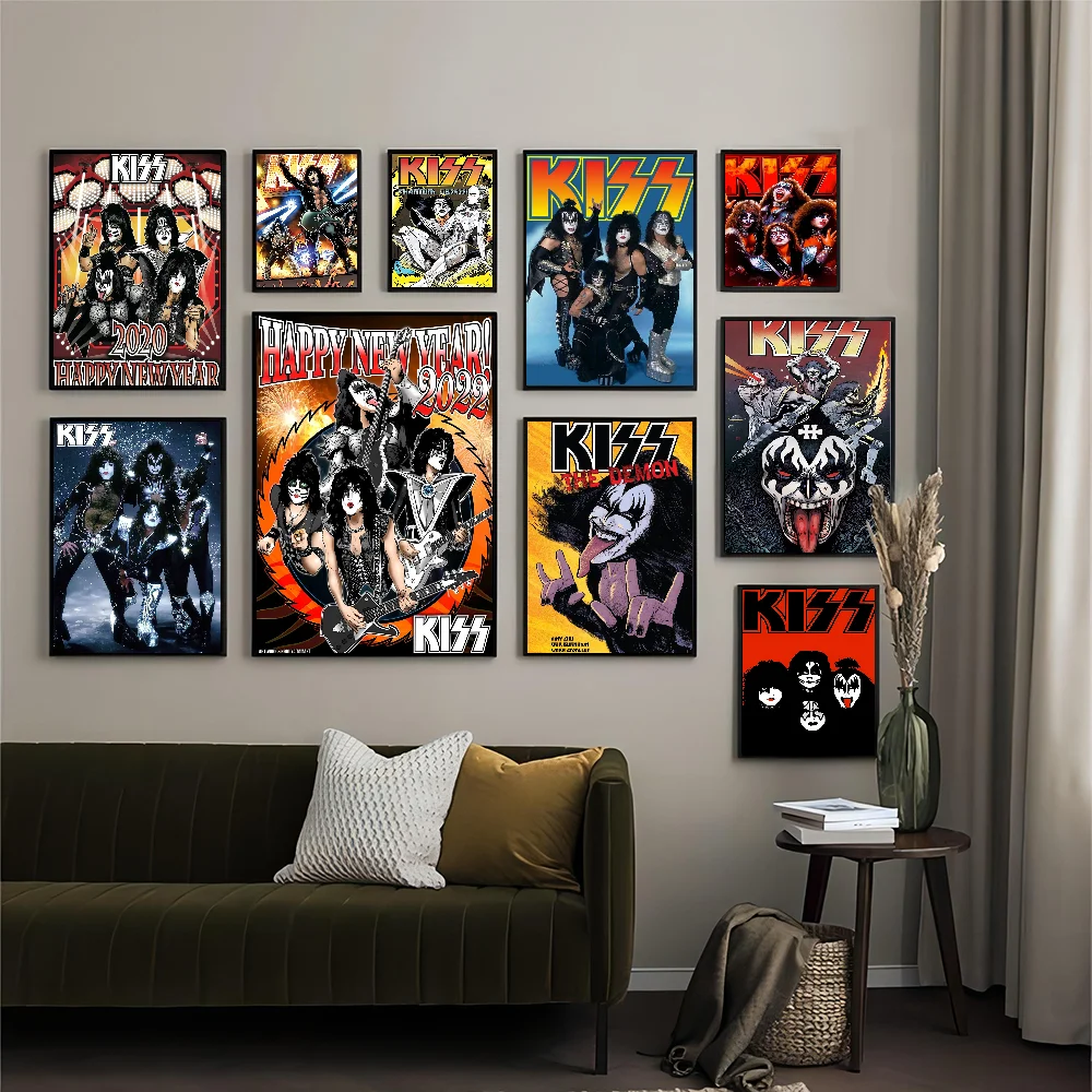 

Vintage Heavy Metal Kiss Band Self-adhesive Art Poster Waterproof Paper Sticker Coffee House Bar Posters Wall Stickers