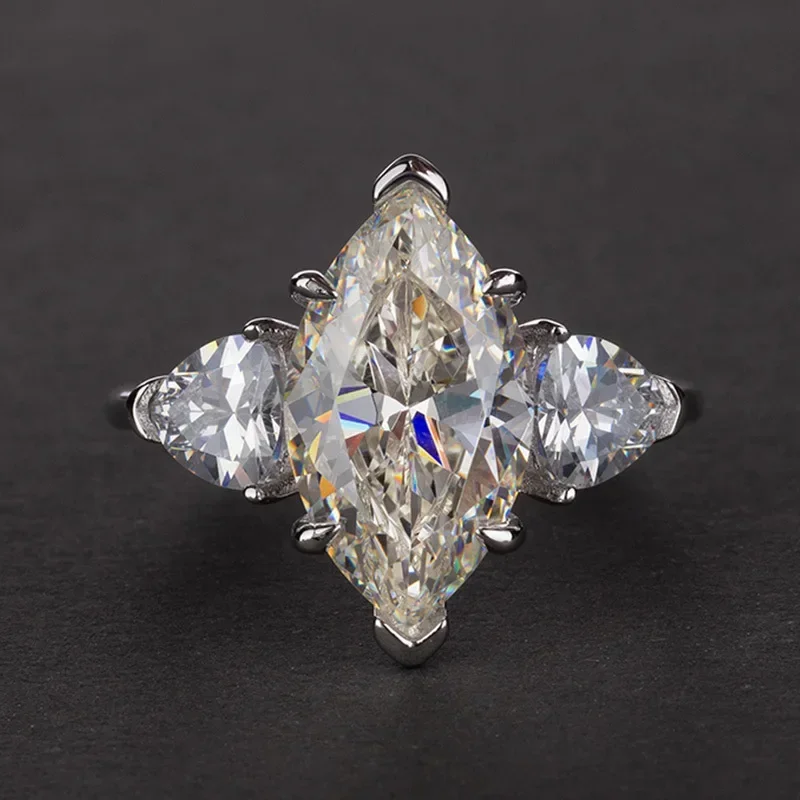 New European And American Fashion Versatile S925 Silver Set High Carbon Diamond Horse Eye 8 * 14 Ring 3 Carats