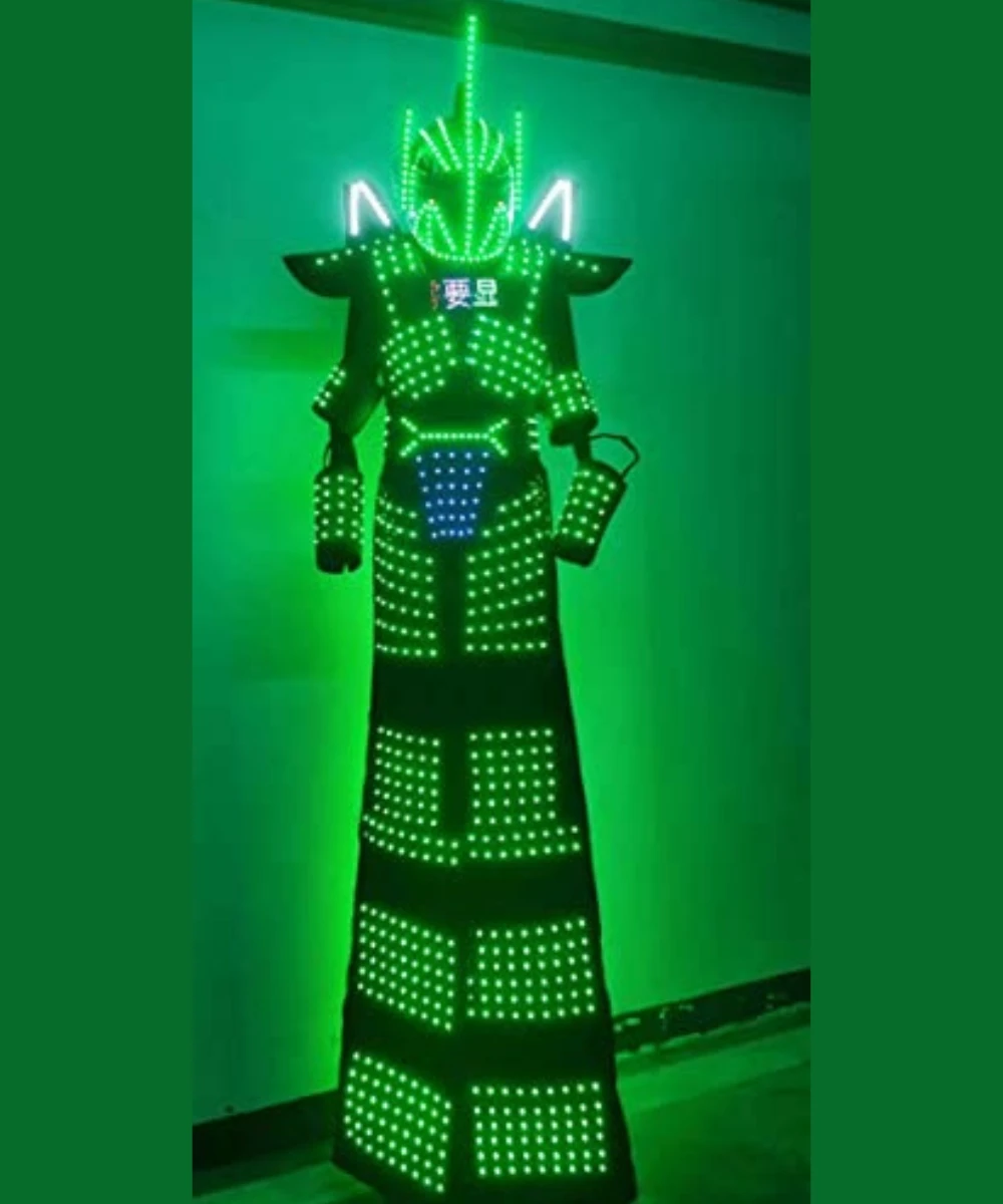 LED Stilts Walker Robot Suit Costume Helmet Mask with LED Screen Jacket Bar Party Nightclub DJ LED Robot