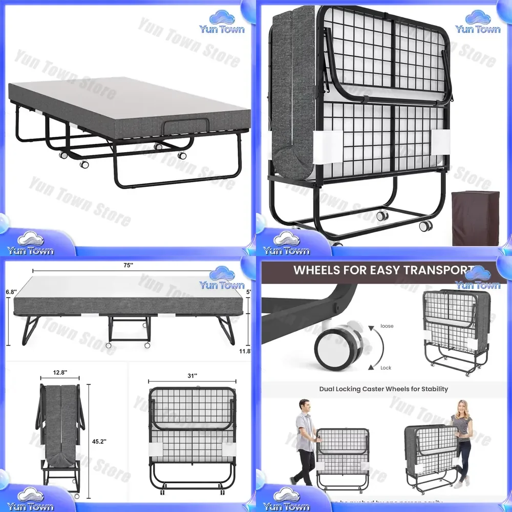 Folding Bed for Hotel Extra Bed Siesta Simple Single Bed for Home Office Dormitory Space Saving Foldable Guest Bed Portable