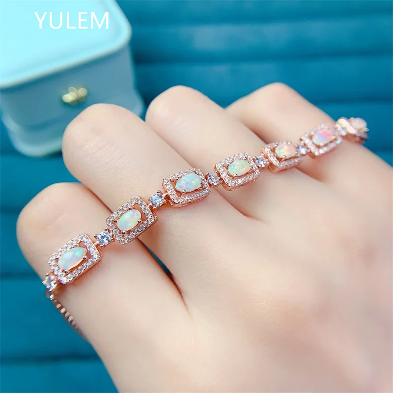 YULEM Natural Opal Gemstone Bracelet  925 Silver Fine Jewelry for Women's Birthday & Holiday Gifts