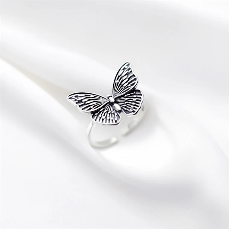 WYEAIIR 925 Sterling Silver Retro Hollow Butterfly Creativity Literature Resizable Opening Ring For Women Luxury Jewelry