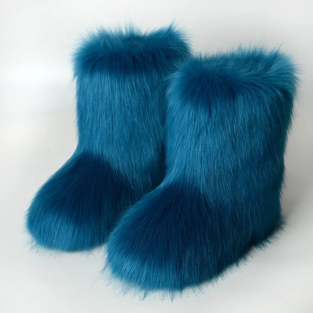

European and American Faux Leather Grass Boots Winter Warmth, Thick Anti Slip Fur Boots, Midsole Fashionable Snow Boots