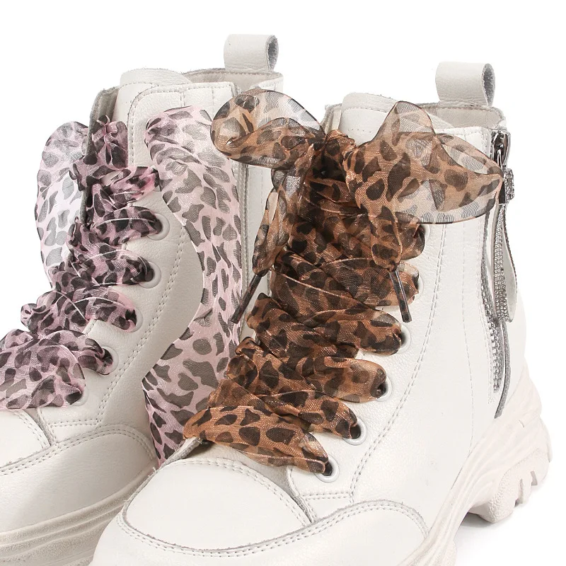 1 Pair Leopard Print Ribbon Lace Shoelaces 2.5cm Wide Flat Soft Mesh Organza Sneaker Strings 80cm-160cm Available