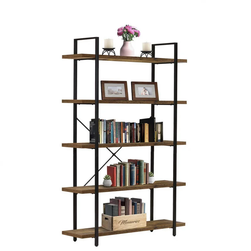 

Solid Wood Shelf, Floor-Standing Flower Stand, Kitchen , Iron Art Industrial Style Storage Rack, Office Leisure Bar Five-Tie