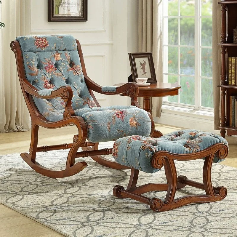 American rocking chair recliner adult light luxury sofa pedal balcony home leisure chair solid wood elderly chair happy chair