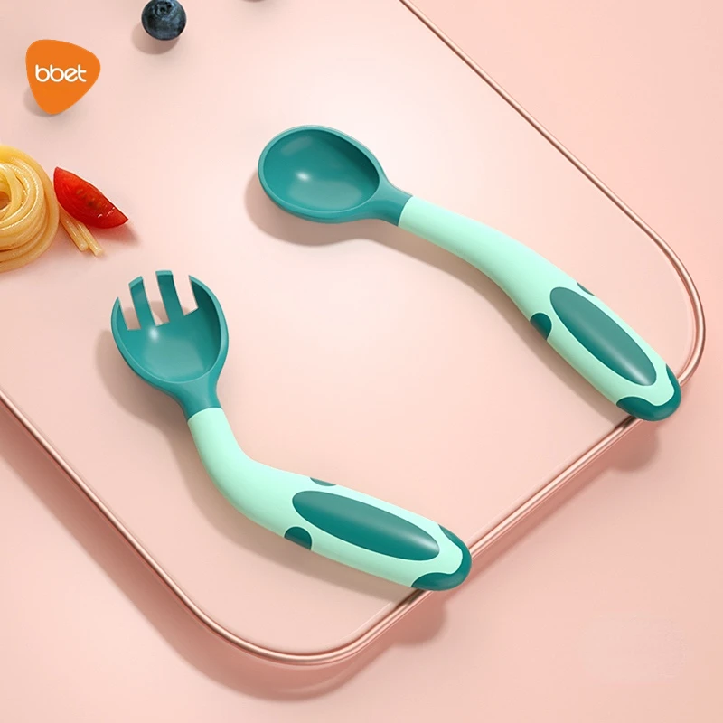 

BBET Baby Utensils Spoon Fork Set Cutlery For Children Silicone Bendable Sensing Temperature Tableware Babies Training Feeding