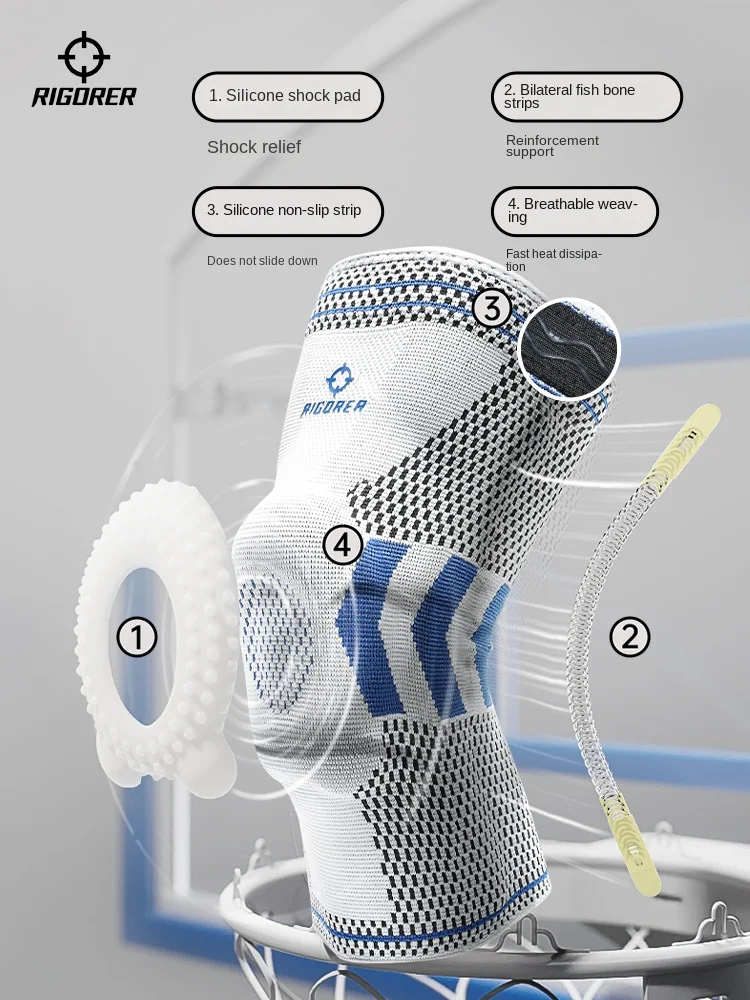 

RIGORER Knee Pad With Silicone Running, Fitness, Weightlifting, Cycling, Basketball, Outdoor, Knee Joint Compression