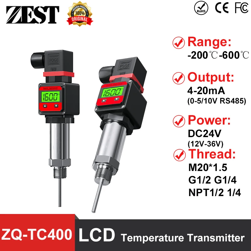 LCDディスプレイ温度伝送器 PT100センサー 4-20mA出力 24VDC プラグイン温度プローブタイプ RTD温度トランスデューサ