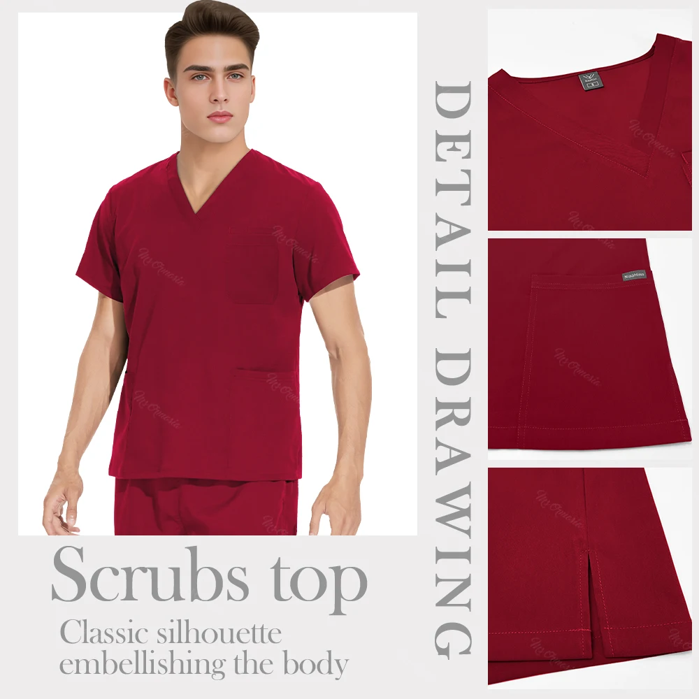 High Quality Uniforme Medical Nurse Uniforms Scrub Set Women and Men's Modern V-Neck Top and Pant Hospital Workwear Doctor Suits