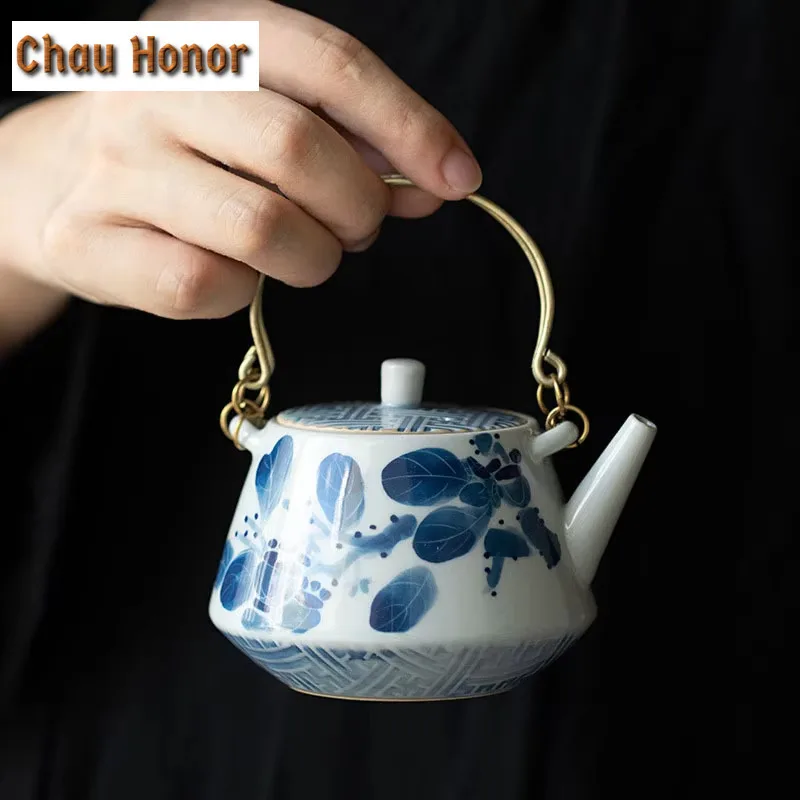190ml Hand-painted Persimmon Teapot Household Kungfu Teaset Filter Ball Hole Ceramic Tea Maker Copper Lifting Beam Pot Drinkware