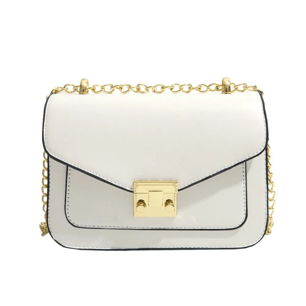 

Elegant Retro Geometric Crossbody Bag Chain Gold Hardware PU Shoulder Bag Flap Design Leather Mini Snap Hook Bag