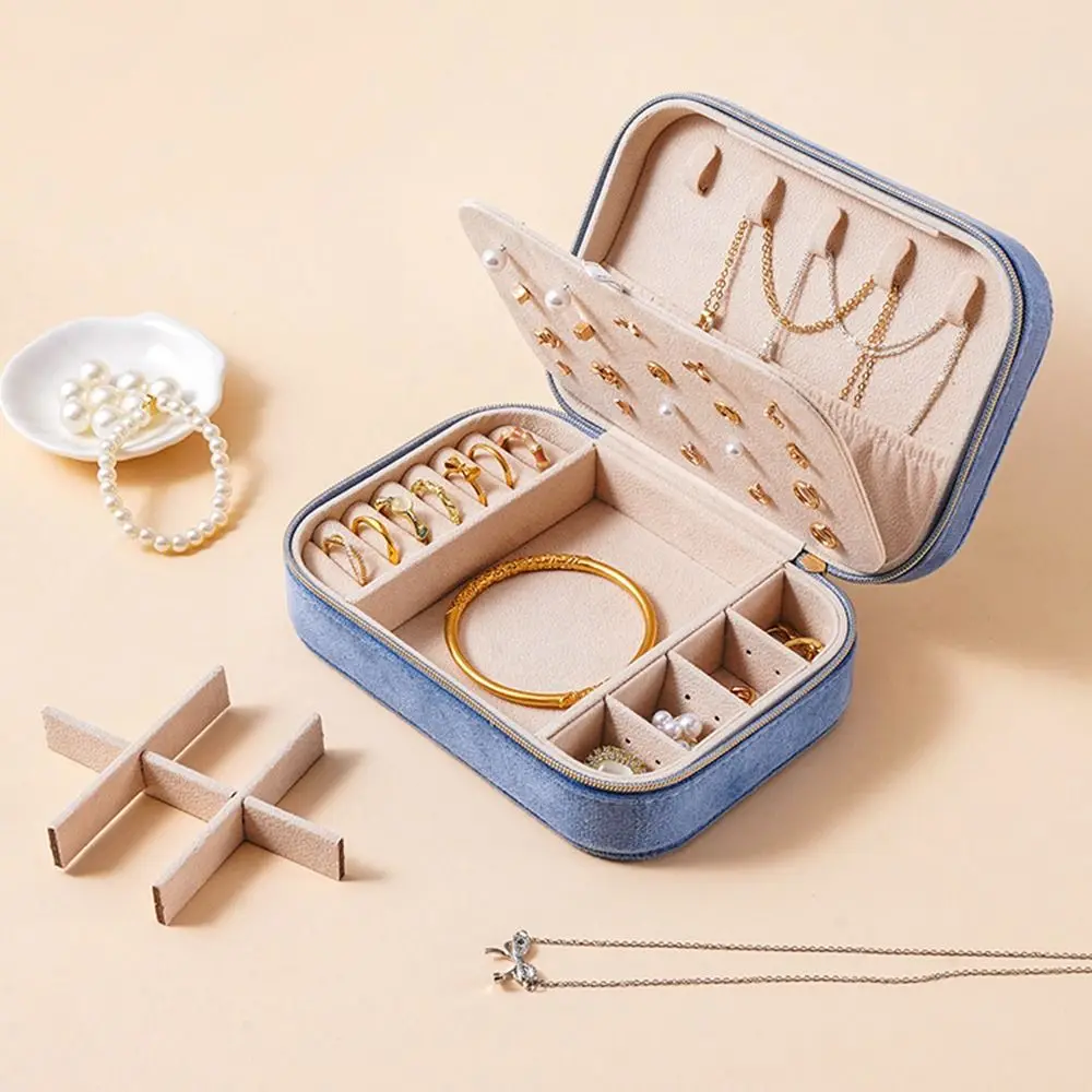 2 Layer Travel Jewelry Case Portable Large Capacity Jewelry Box with Removable Tray Velvet Necklace Display Case for Women