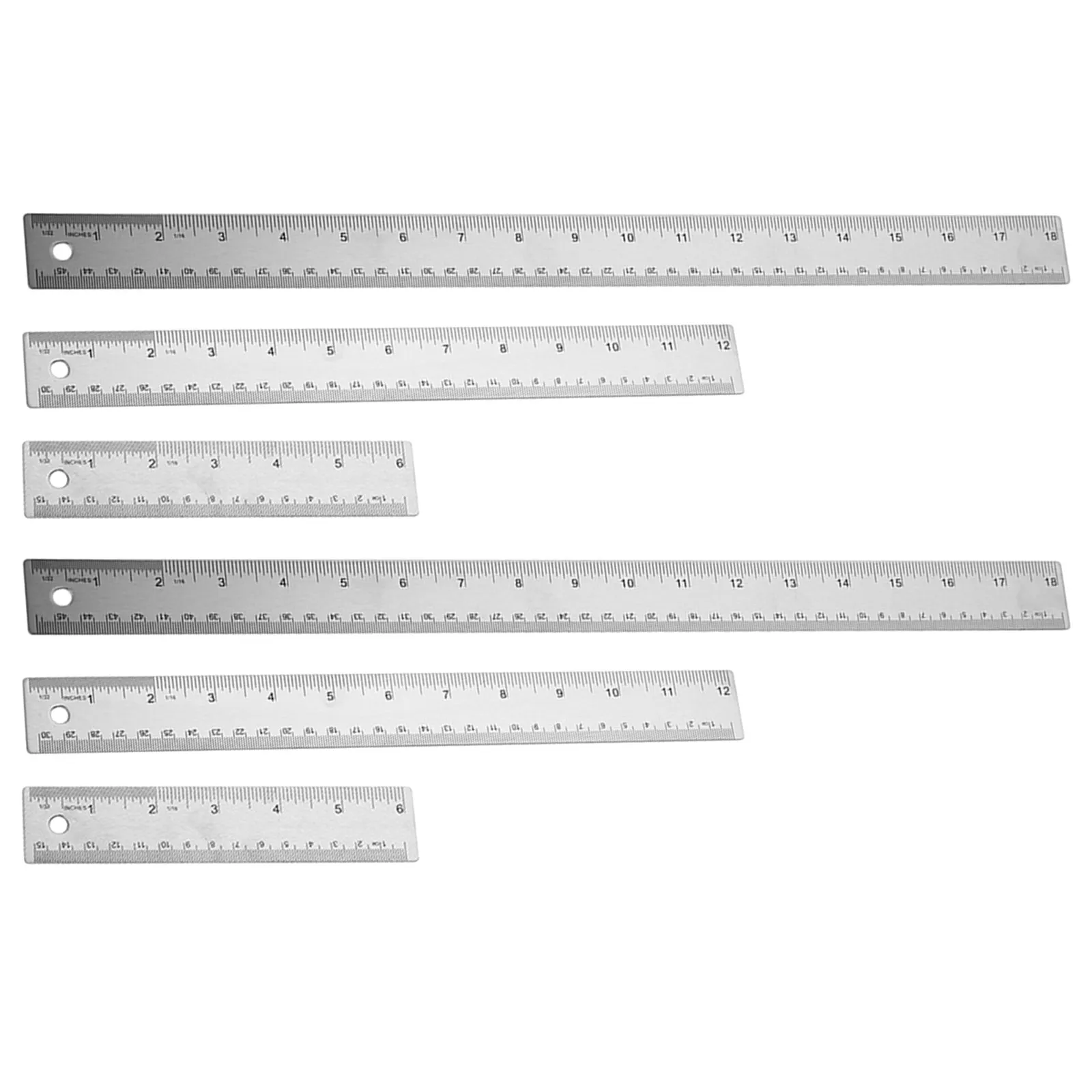6Pcs Stainless Steel Metric Inch Rulers Non Slip Cork Backed Metal Precision Straightedge for Technical Drawing Workshop Craft