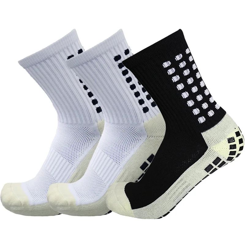 3 pares novas das mulheres dos homens meados de bezerro meias de futebol esportes quadrado silicone antiderrapante meias de futebol calcetines futbol