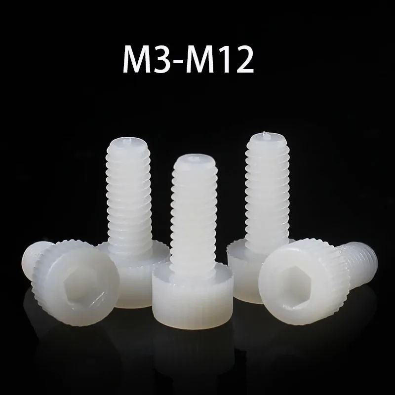 3-80pcs Nylon Socket Cap Screws M3 M4 M5 M6 M8 M10 M12 Hex Head Allen Bolts Screw White Plastic Cylinder Cup Head Bolts