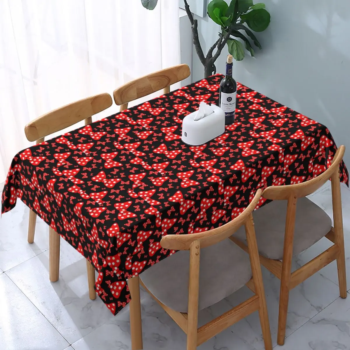 Customized Rectangular Mickey Mouse Minnie Bow Tablecloth Fit 40