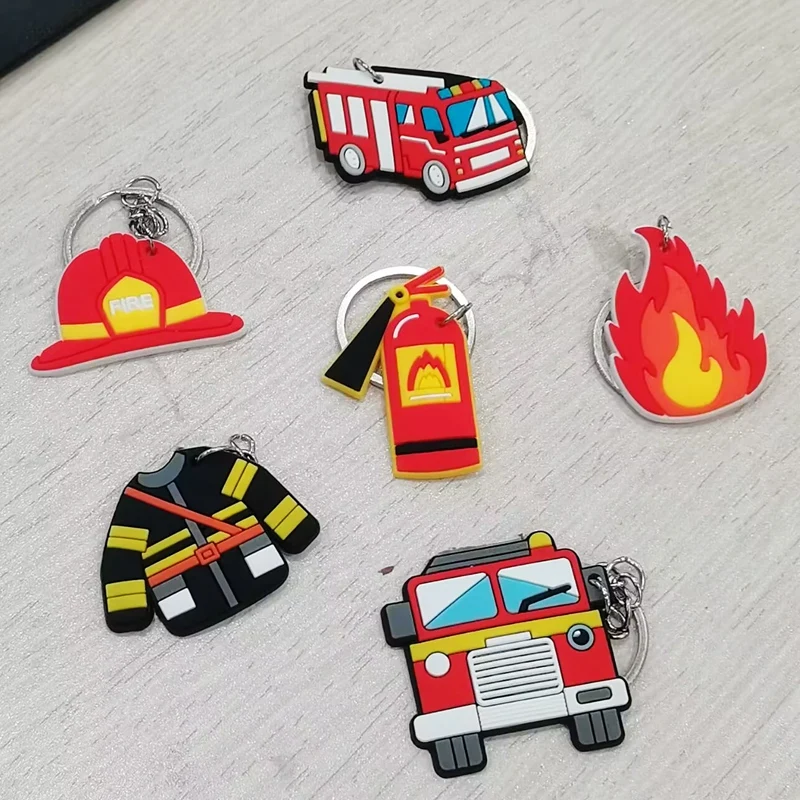 12 PCs Firefighter Party Favors, Fire Truck, PVC Keychain for Men, Keychains for Graduation Gifts, Key Ring for Son and Husband,