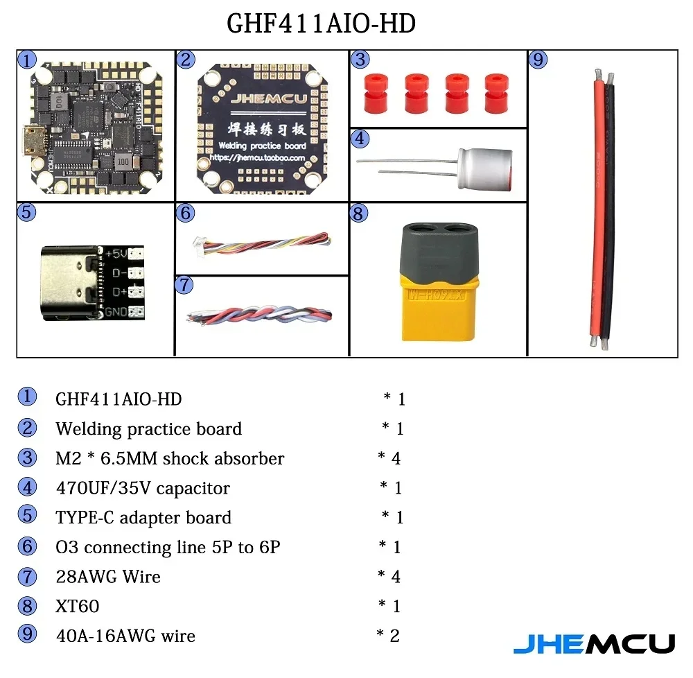 JHEMCU GHF411AIO-HD 40A F411 ICM42688P kontroler lotu BLHELIS 40A 4w1 ESC 3-6S dla wykałaczek RC FPV dron wyścigowy