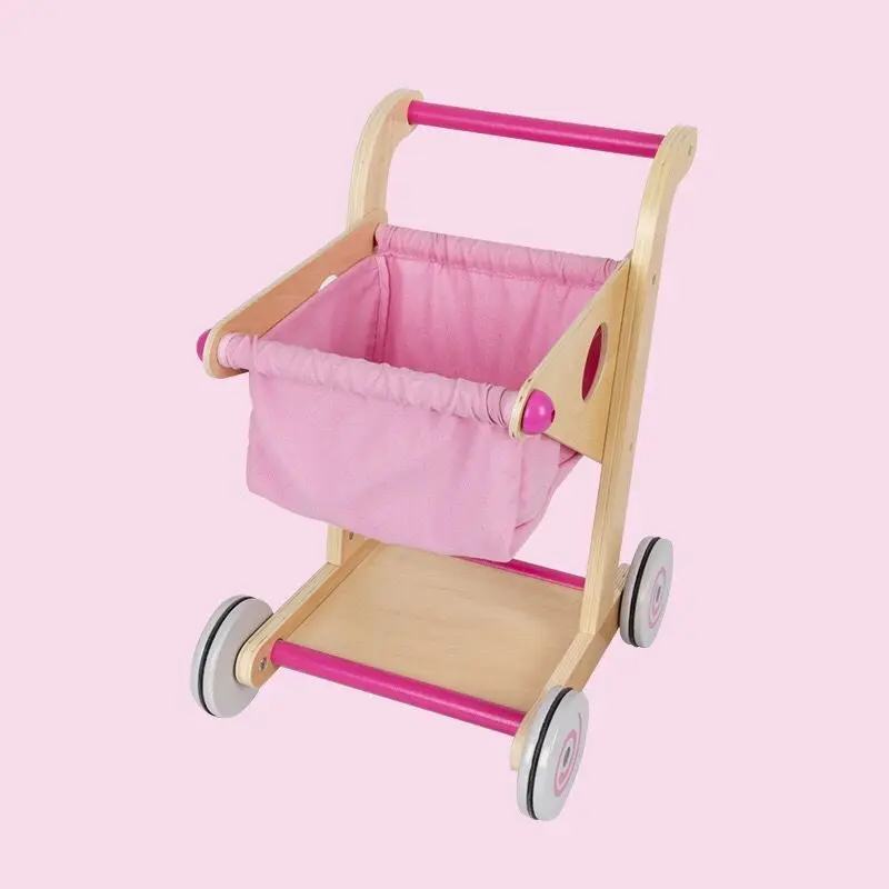 Jouets de simulation de caddie pour enfants, poussette en bois pour tout-petits, chariot de supermarché pour filles, jouets de cuisine pour bébé à la maison