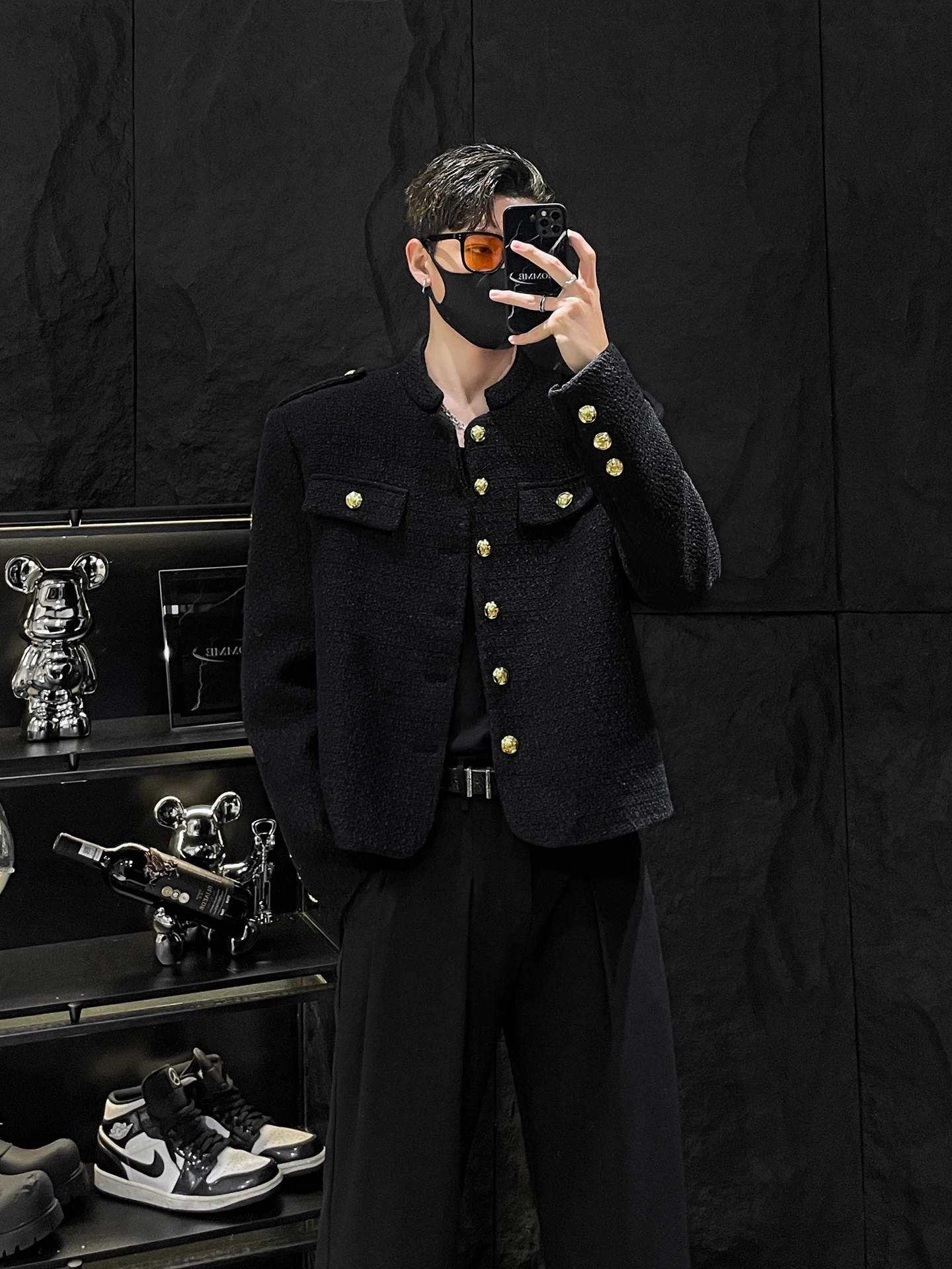 

HOMME ort Coat Jaet for Men with oulder Pads Metal Button Rough Tweed Outerwear Simple Sle Autumn Season Casual Wear