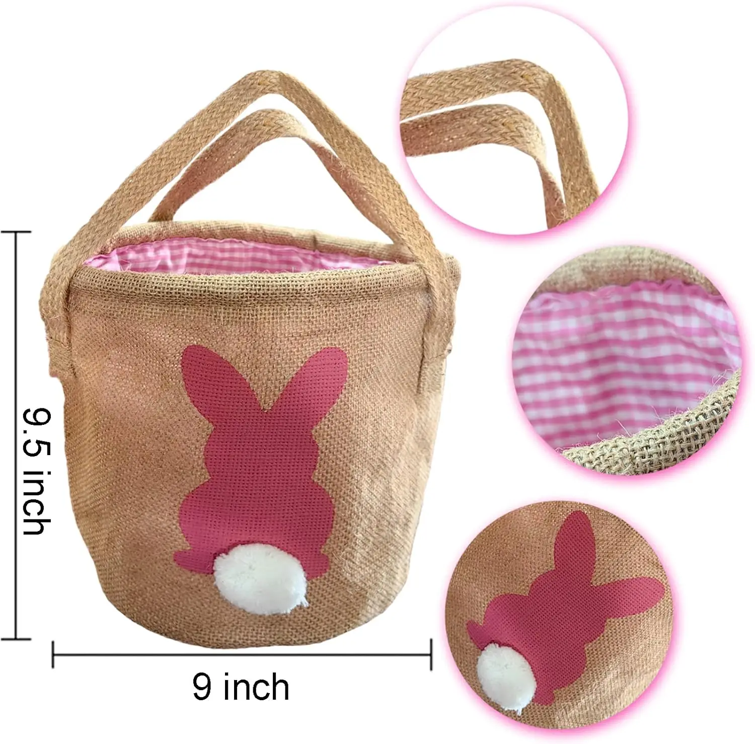 Happy Easter Bunny Basket Cute Egg Tote Bag Gift Candy Eggs Hunting Bucket Boys Girls Easter Egg Hunt Party Decoration Kids Gift