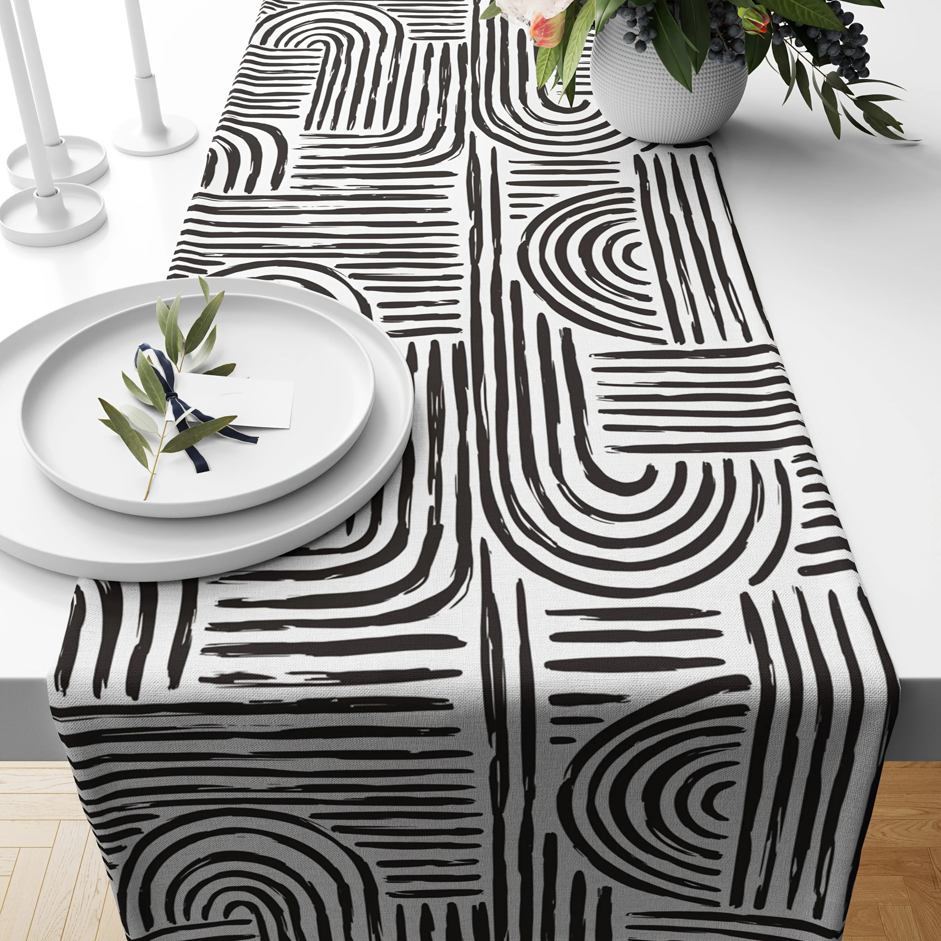 

1 Piece of Modern Theme Table Runner, Black and White Abstract Brush Pattern, Perfect for Modern Home Decoration, Simple Restaurant Layout, Artistic Theme Party and Modern Interior Shape