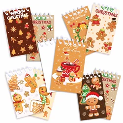 8pcs Christmas Gingerbread Man Mini Notebook 8 Design Notepads Spiral Pocket Notebooks for Xmas Party Decoration