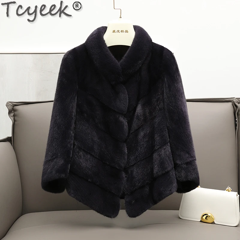 

Tcyeek Natural Mink Fur Coat Whole Mink Winter Jacket Women 2024 Short Style Warm Women's Fur Coat Stand Collar Fourrure Femme