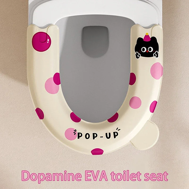 

1 шт. Подушка на сиденье для унитаза из ЭВА для бытовой ванной комнаты: дизайн в горошек и полуобертки, водонепроницаемая, устойчивая к пятнам и моющаяся