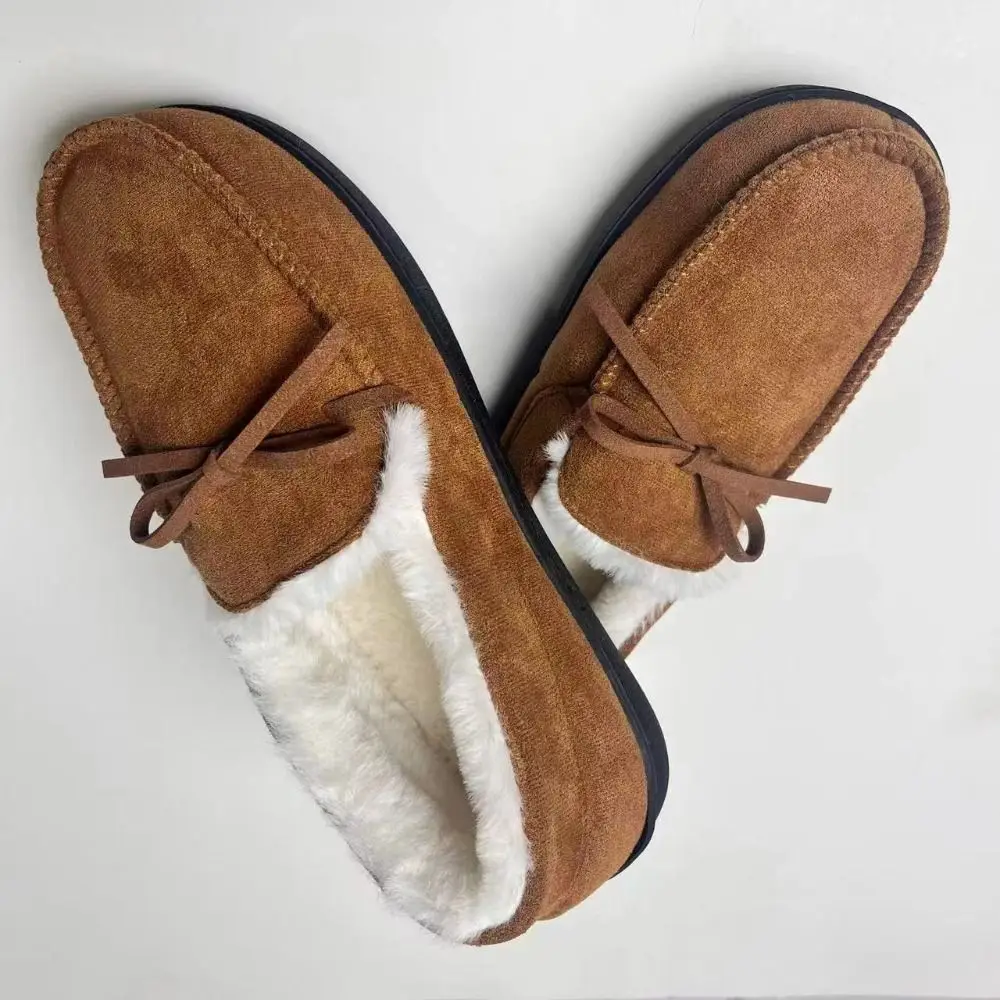 Casual Artificial Wool Bowknot Slippers Women Non-slip Fluffy Fleece Flats Slippers Winter Outwear Soft Plush Flats Indoor