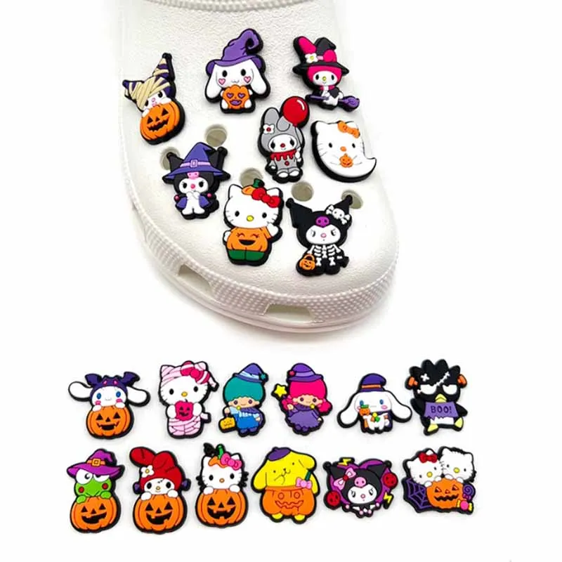 Halloween MINISO Sanrio Shoe Charms For Clogs Sandals Slippers Hello Kitty Kuromi Pumpkin Shoe Accessories Kids Party Gift Idea