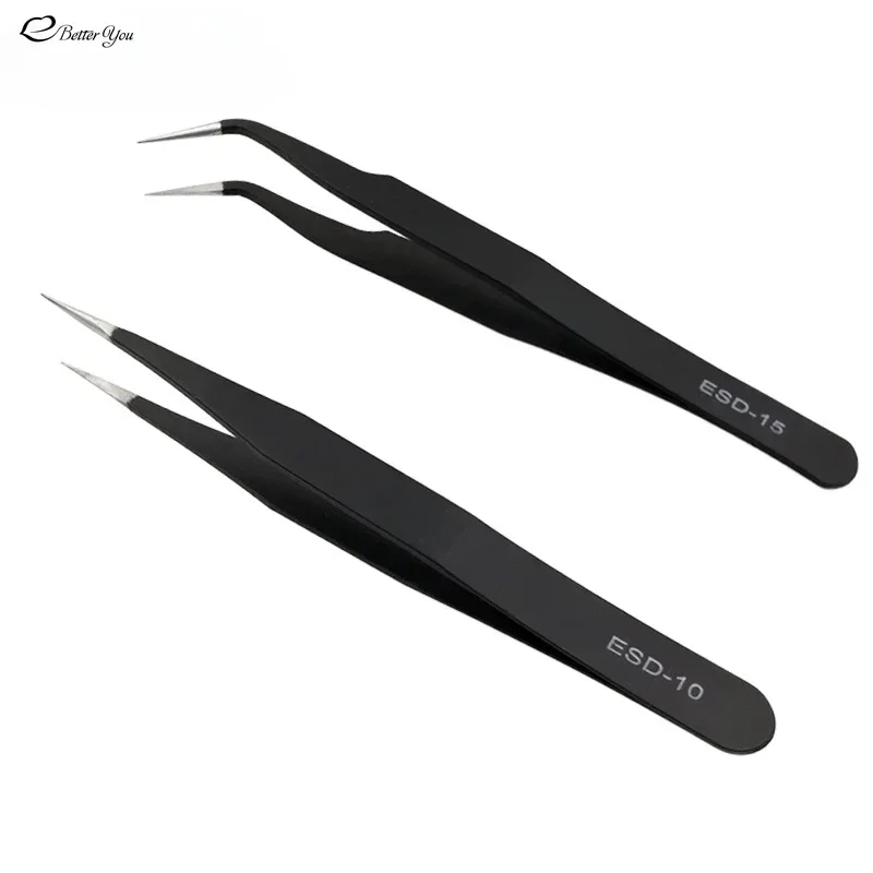 Stainless Steel Tweezers Anti Static Fine Pointed Elbow Precision Tweezers Soldering Tools Industrial Tweezers DIY Tools