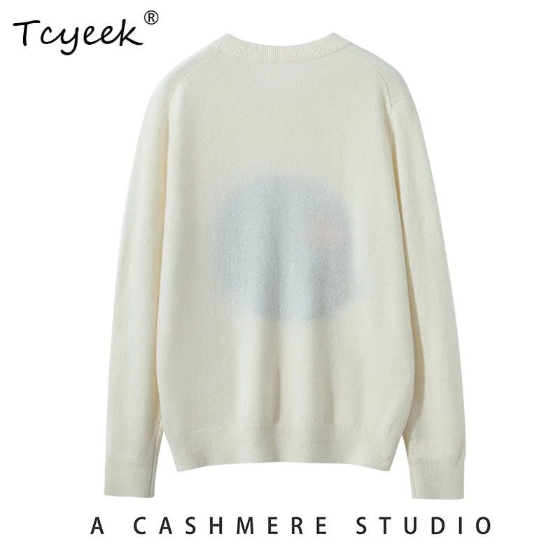 

Tcyeek, 100%Pure Cashmere Sweaters, Women Cartoon O-Neck Long Sleeve, Fashion Loose Pullover, Autumn Winter New Top T48415QM