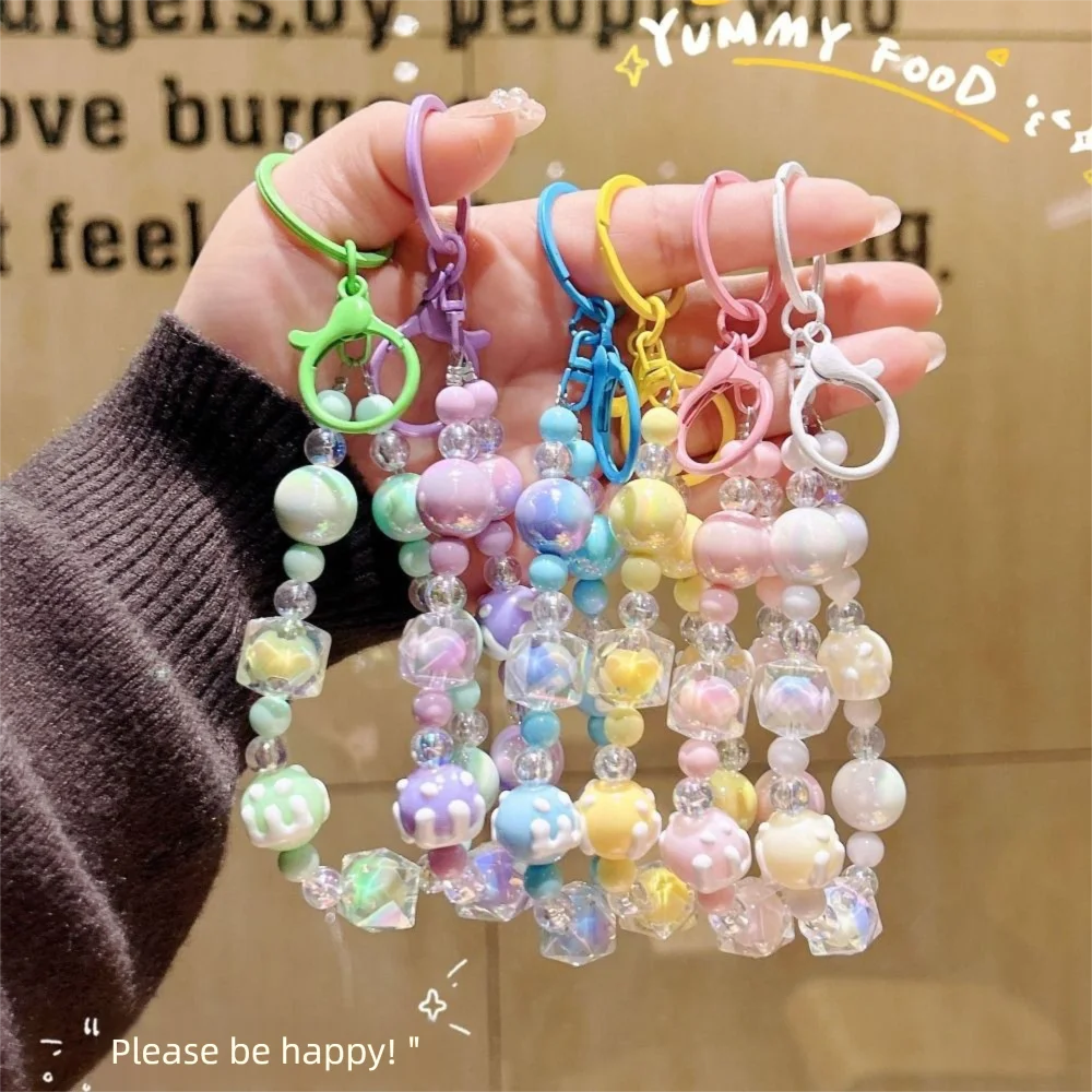 Stylish Glitter Painted Beads Phone Chain Candy Color DIY Keychain Bracelet Kawaii Decoration Crystal Bead Pendant Girl
