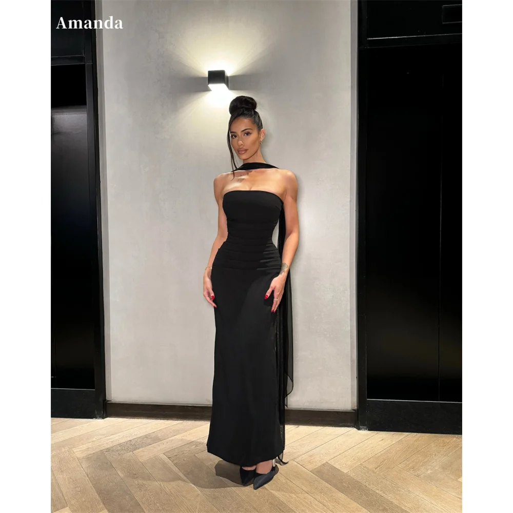 

Amanda Customized Black Halter Neck Sheath Prom Dress Sleeveless Pleated vestidos de noche Sexy Ankle-Length Formal Evening 2025