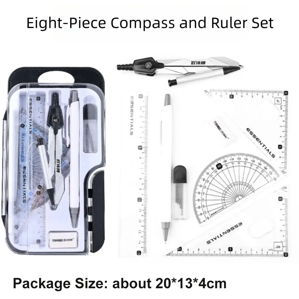 Multi-Function Ruler Compass Set Measuring Ruler Protractor Drawing Stationery Straight Ruler Pencil Compass Kit Students