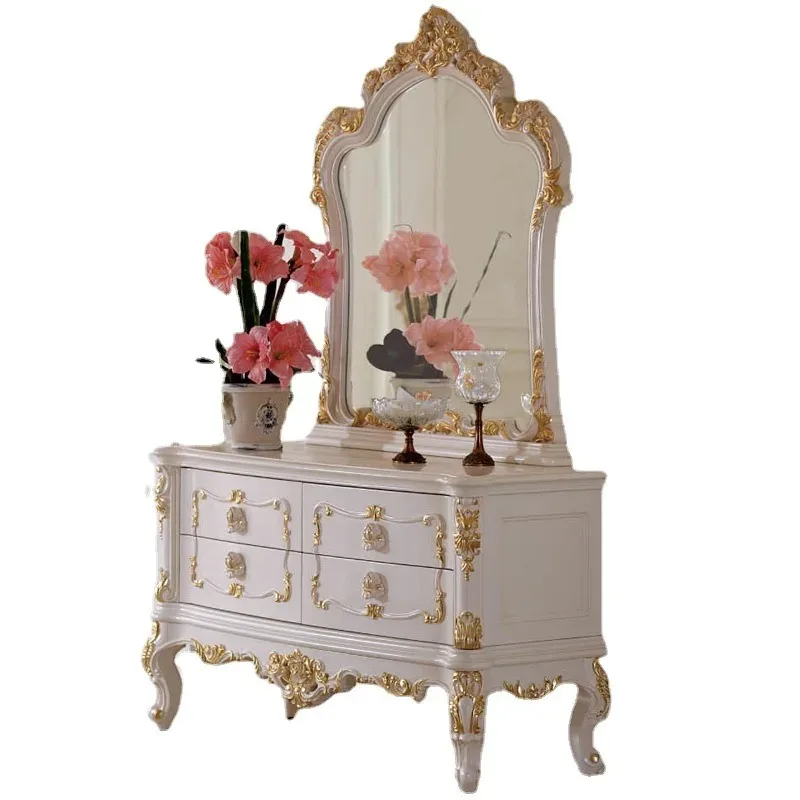 European dressing French solid wood dressing table Large apartment villa dressing table makeup mirror combination furniture