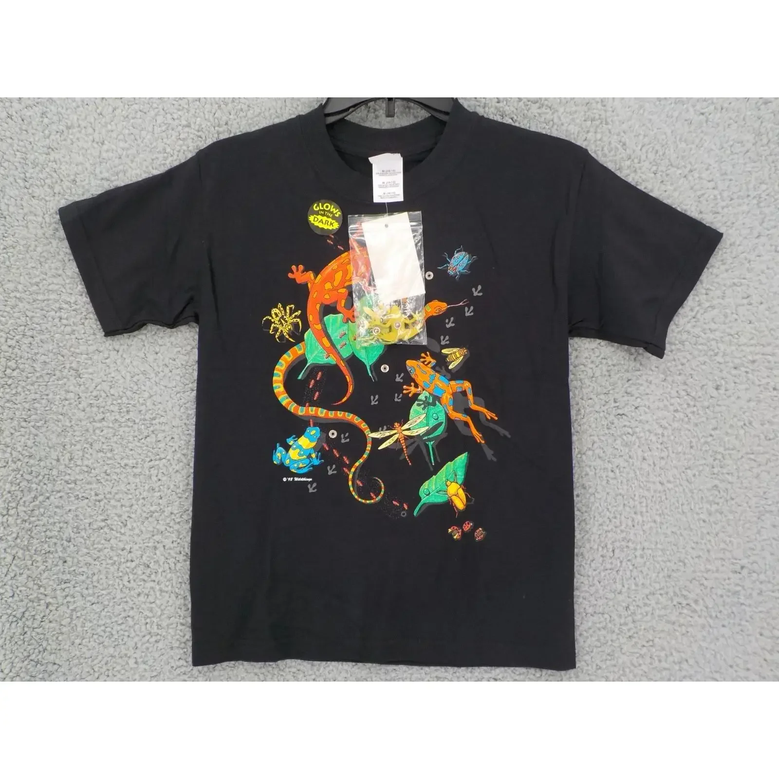 Camiseta REALLY WILD para Jovens Tamanho M 10 12 com Estampa de Répteis Coloridos e Criaturas com Fecho de Pressão, Estilo Vintage Lavado, Respirável, Moda Streetwear