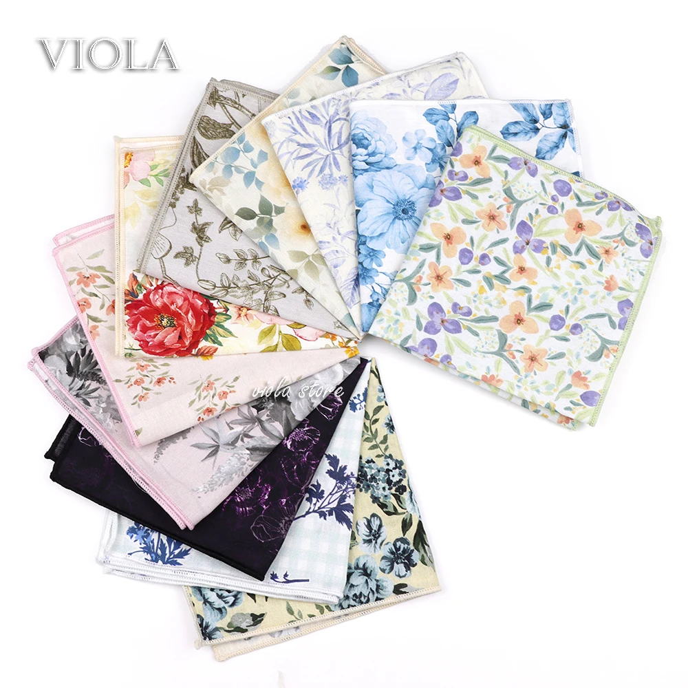 

New Floral Handkerchief 23cm 100% Cotton Purple Blue Women Men Wedding Party Daily Suit Tuxedo Pocket Square Gift Accessory