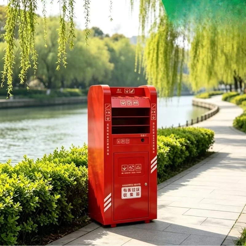 Chinese-style red sorting trash can, antique double bucket peel box