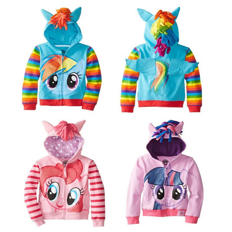 New Spring Autumn Casual Cartoon Little Pony Hoodies For Girl Full Sleeve Kids Sweatshirt Coats Children Birthday Present