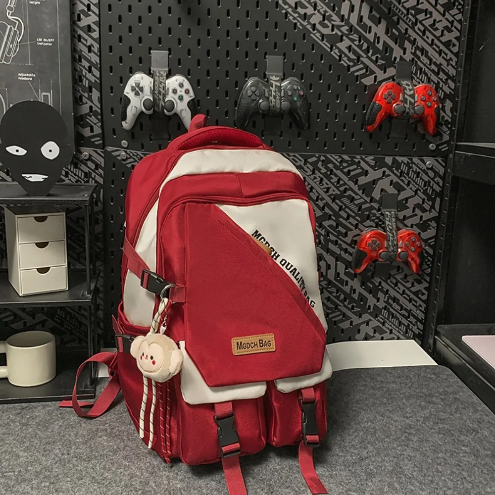 

College Students Simple Backpack Couple Contrasting Colors Trendy Niche Middle School Large-capacity Schoolbag Multi-function