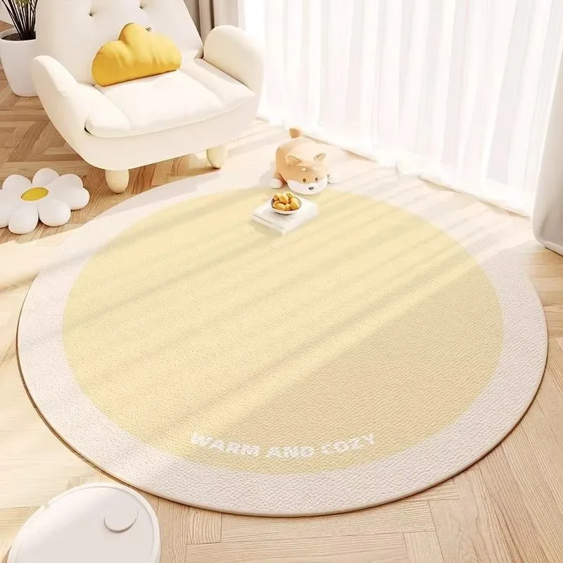 VIKAMA Solid-Color Round Macaron Rug for the Bedroom, Dressing Table, or Study—Non-Slip and Machine-Washable Home Decor